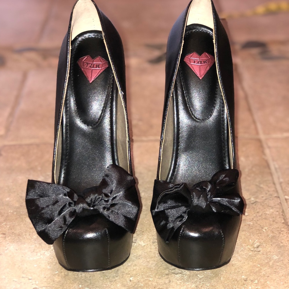 TUK satin ruffle bow wedge